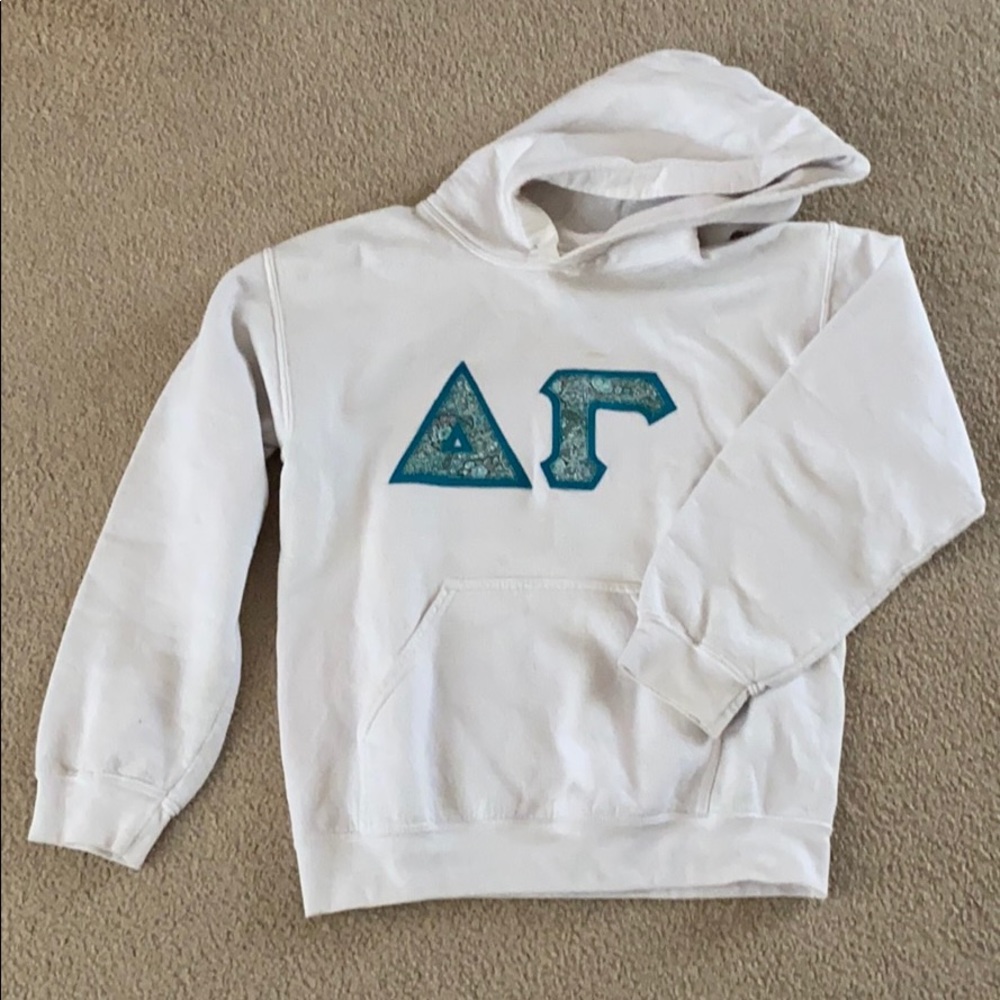 Gildan White Hoodie with Blue Greek Letters